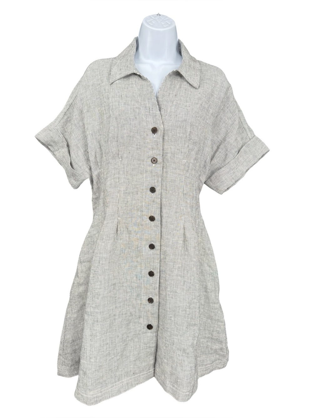 Madewell The Perry Mini Shirtdress 100% Linen Size M Black/White Mini Stripe